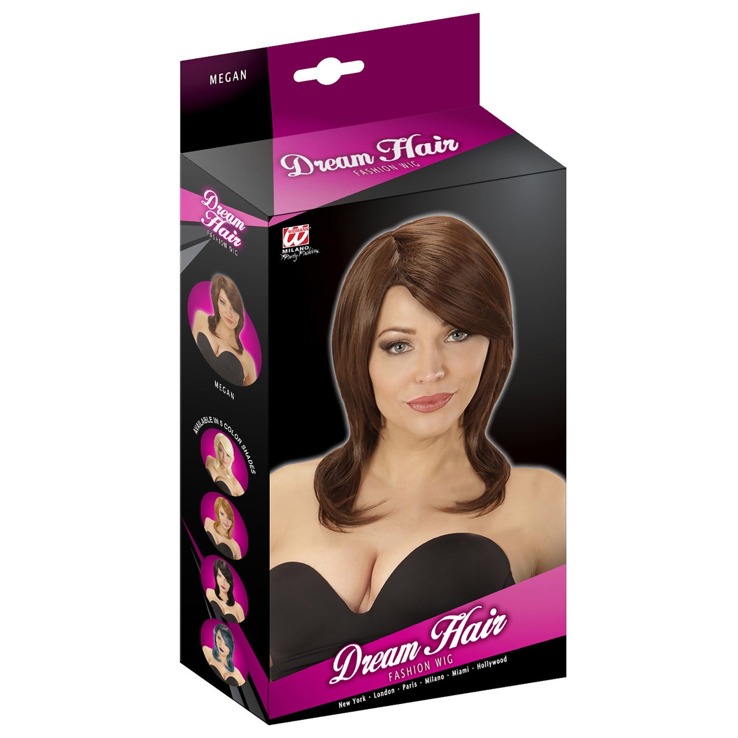"PERÜCKE MEGAN BRAUN IN DREAM HAIR QUALITÄT" in farbiger Box – Detailansicht