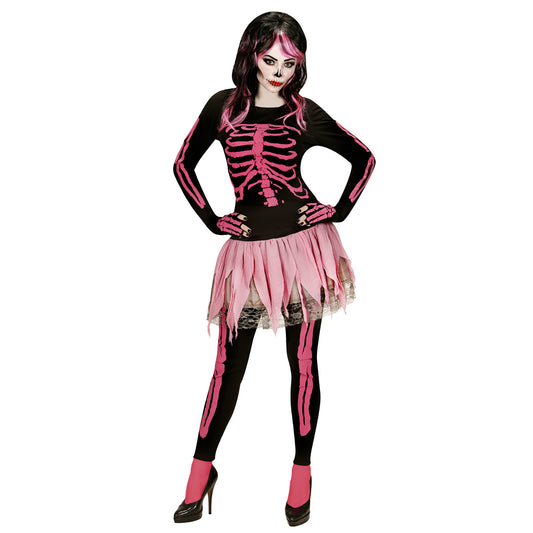 "PINK SKELETT" (Shirt, Hose,Ballettröckchen, fingerlose Handschuhe) – Vorderansicht