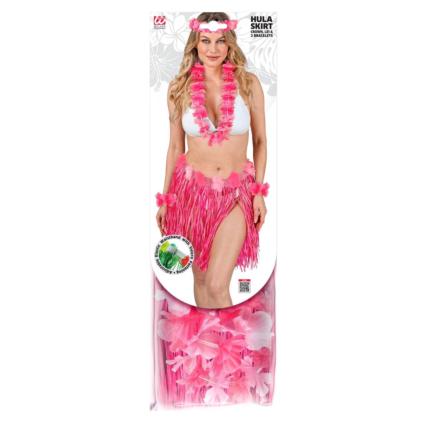 "PINKES HAWAII-SET" (Bastrock mit Blumengürtel, Halskette, Stirnband, 2 Armbänder) – Ansicht 5