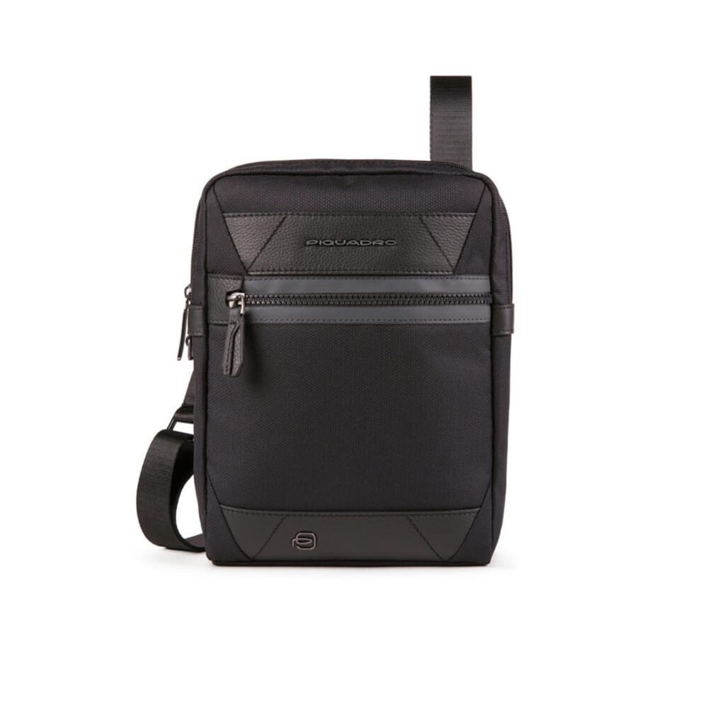 Piquadro, Trakai, Leder & Stoff, Klein, Textil-Umhängetasche, Schwarz, 27 x 21 x 5 cm, Für Männer
