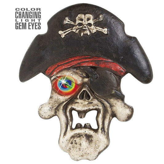 "PIRATEN TOTENKOPF MIT LEUCHTENDEN FARBWECHSELNDEN JUWEL - AUGEN" 36x42 cm – Vorderansicht