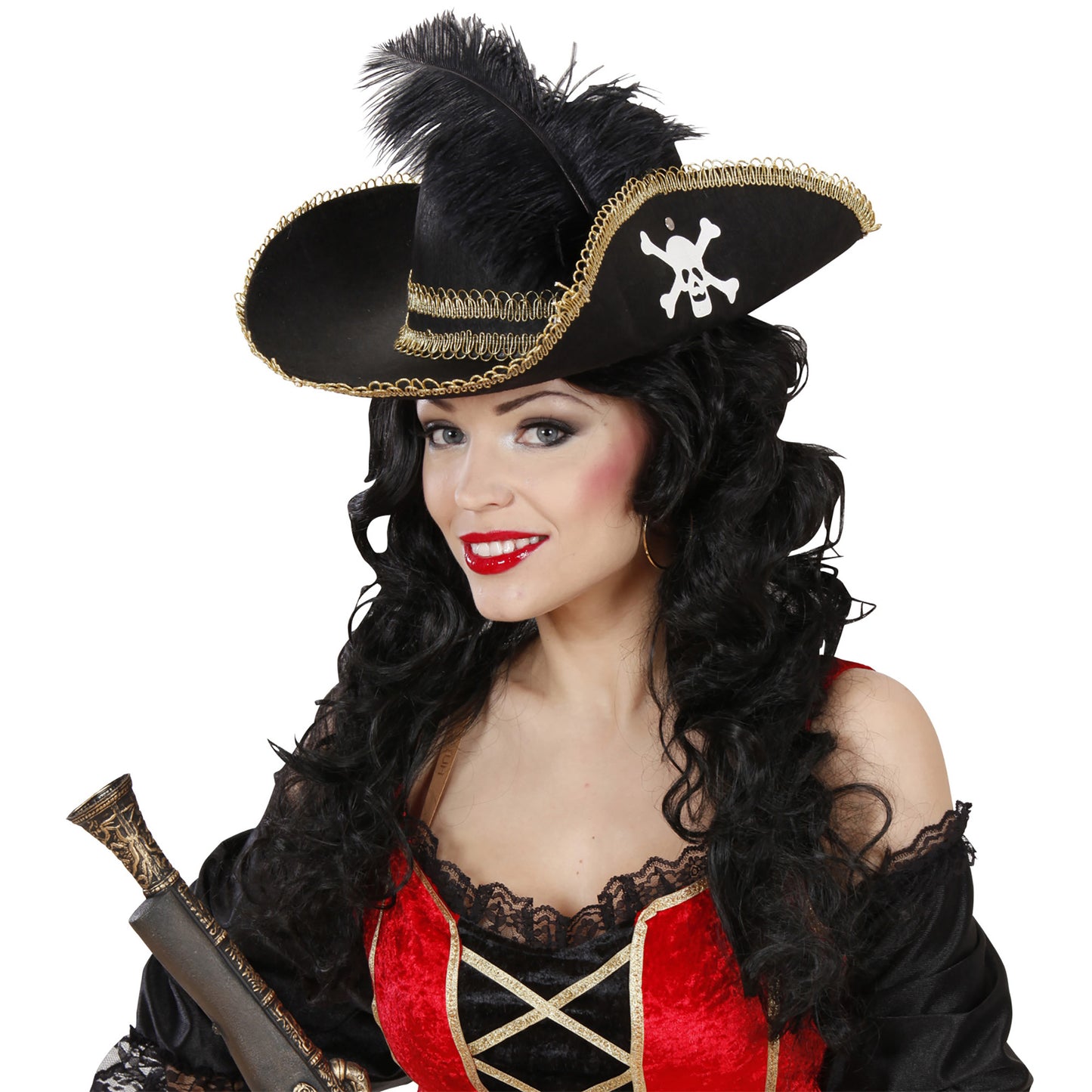 "PIRATENHUT MIT SCHÄDEL UND FEDERN" aus Filz – Ansicht 5