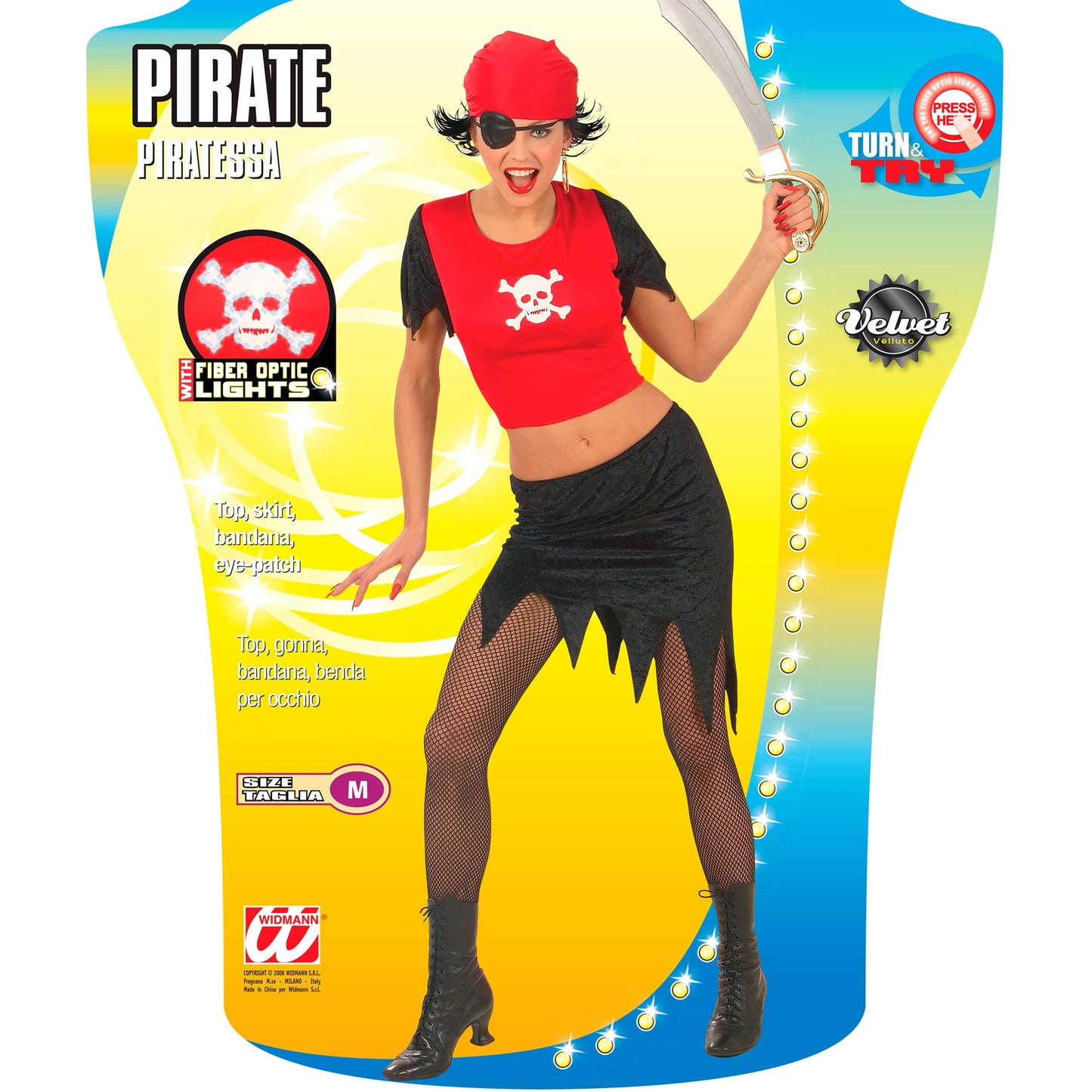 "PIRATIN" (Top mit leuchtendem Totenkopf, Rock, Kopftuch, Augenklappe) – Ansicht 3