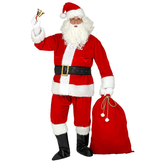 "PROFESSIONELLER WEIHNACHTSMANN" (Jacke, Hose, Gürtel, Mütze, Bart, Brille, Stiefelüberzieher, Sack) – Vorderansicht