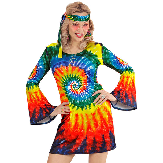 "PSYCHEDELIC HIPPIE GIRL" (Kleid, Stirnband) – Vorderansicht