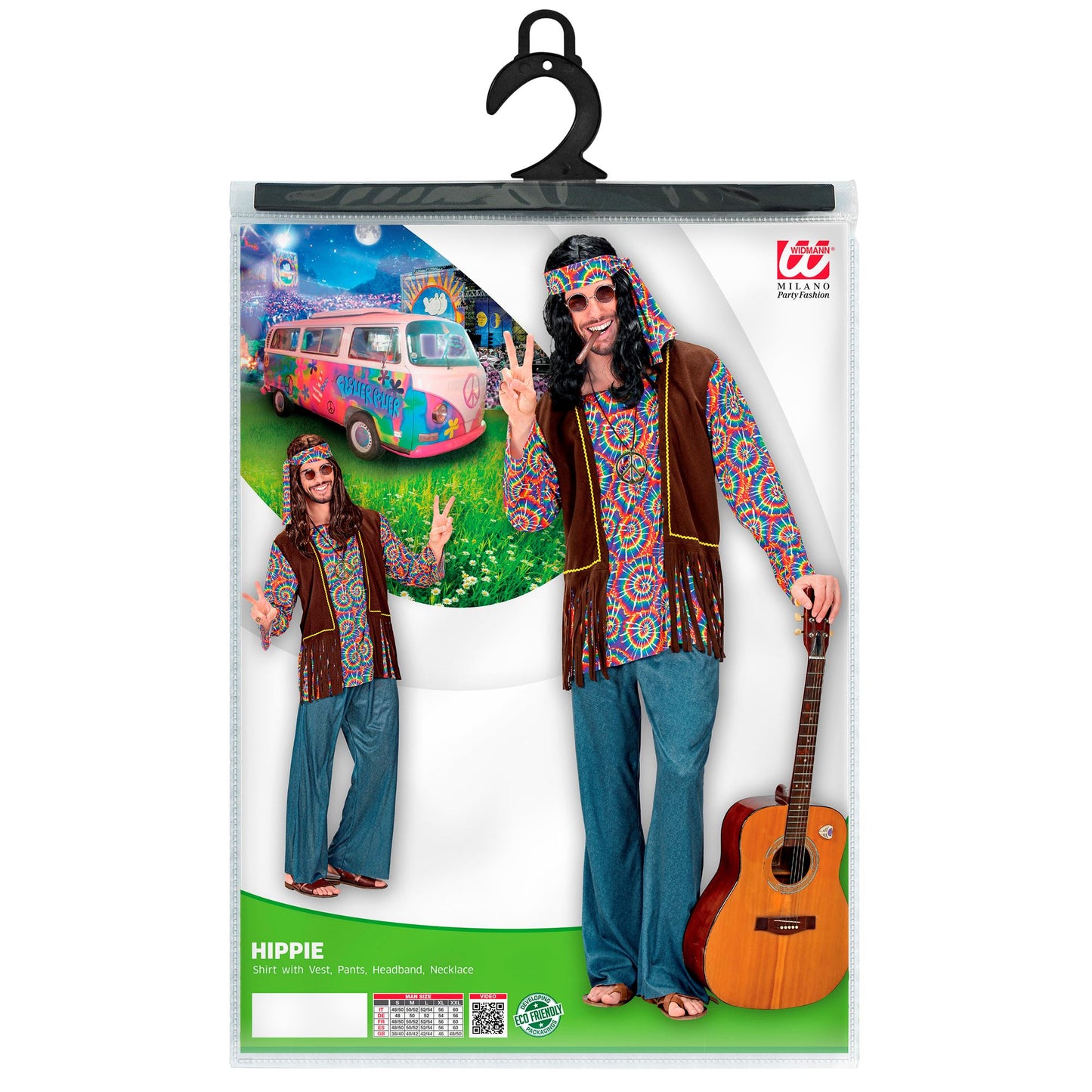 "PSYCHEDELIC HIPPIE MAN" (Hemd mit Weste, Hose, Stirnband, Kette) – Ansicht 4