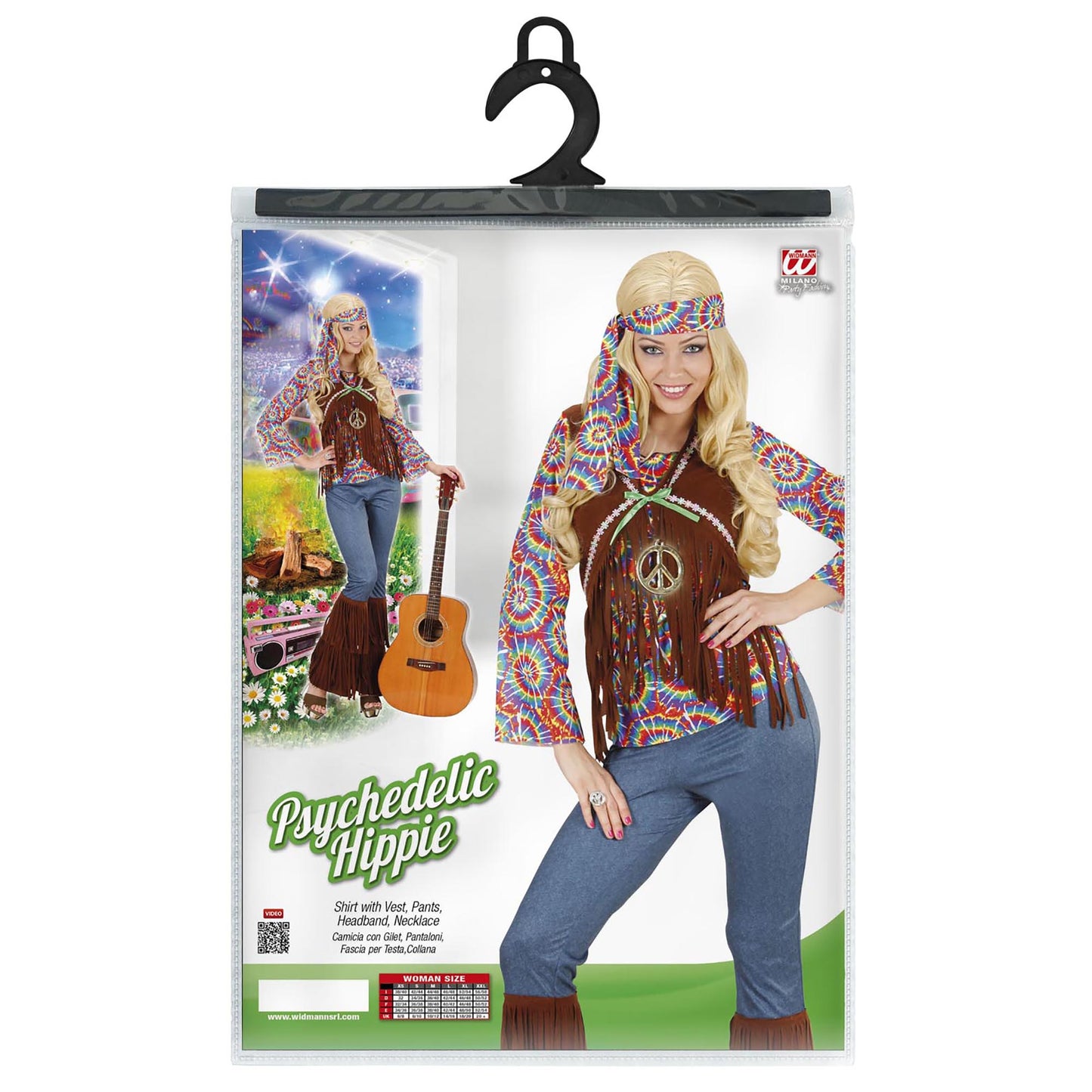 "PSYCHEDELIC HIPPIE WOMAN" (Shirt mit Weste, Hose, Stirnband, Kette) – Ansicht 5