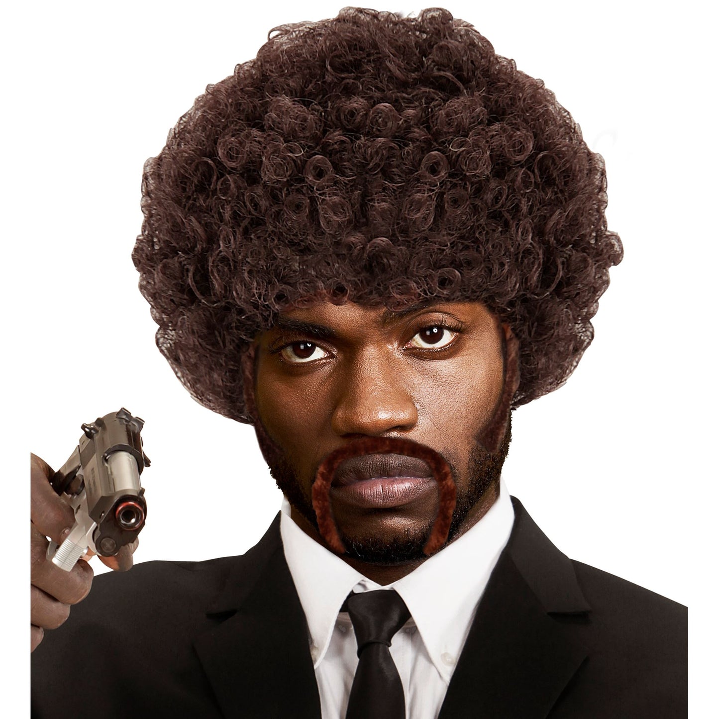 "PULP FICTION AFRO PERÜCKE MIT KOTELETTEN UND SCHNURRBART" in Box – Ansicht 3