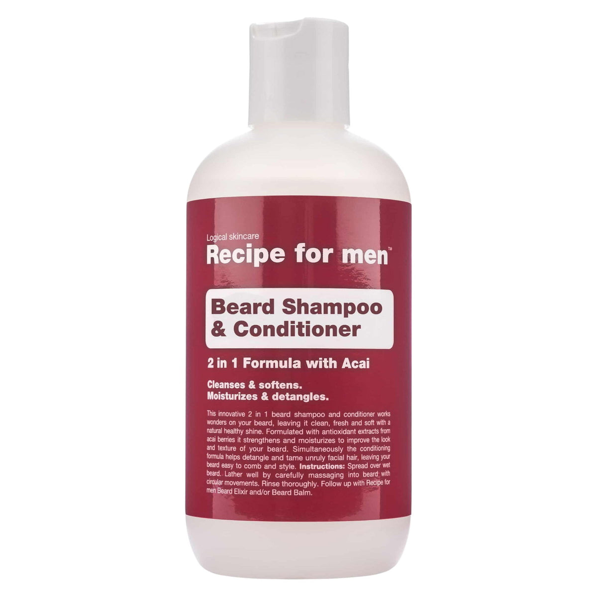 Recipe For Men, Beard Shampoo & Conditioner, Reinigung und Pflege, Bartshampoo, Feuchtigkeit, 250 ml