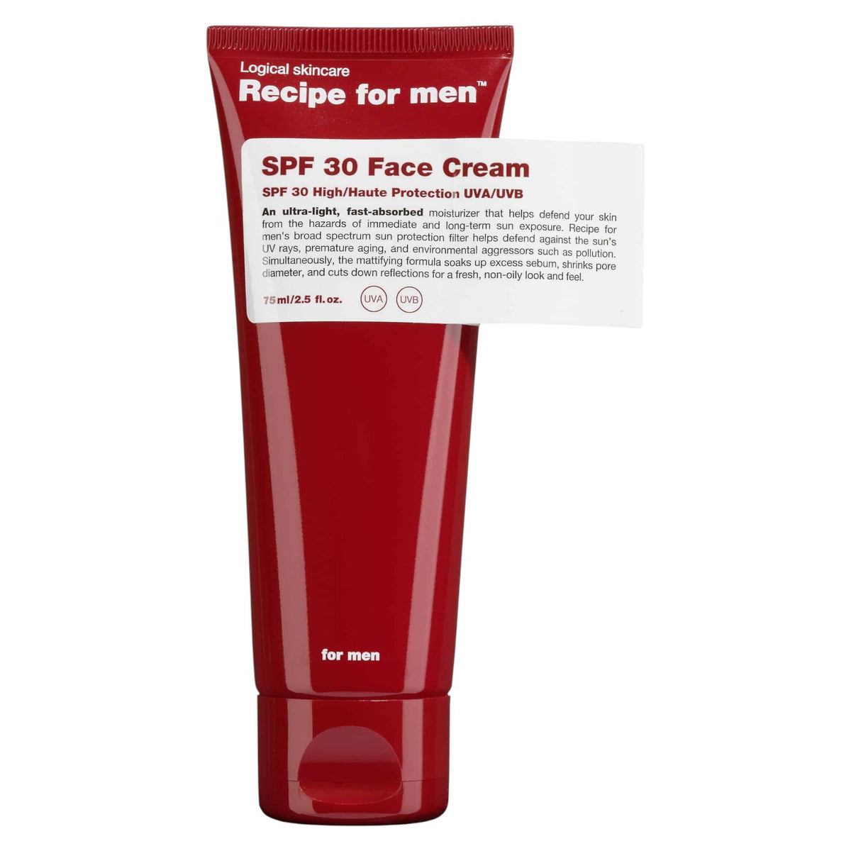 Recipe For Men, SPF 30 Face Cream, Feuchtigkeitscreme, Sahne, Für das Gesicht, SPF30, 75 ml