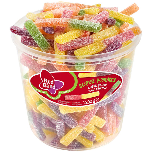 Red Band Super Pommes super sauer 100er Fruchtgummi Verpackung – Produktansicht
