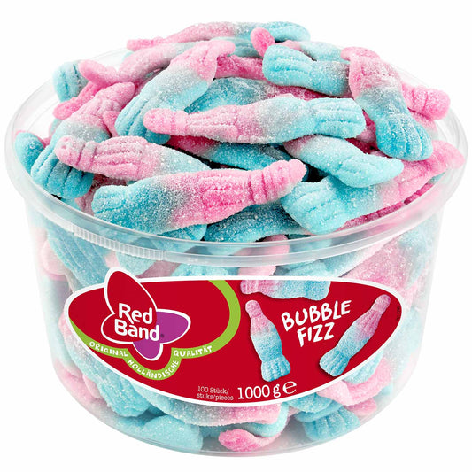 Red Band Bubble Fizz 100er süsse saure Schaumzucker-Fläschchen – Produktansicht