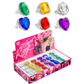 "RINGE MIT FARBIGEM EDELSTEIN" in Displaybox - sort. In 4 Modellen und 6 Farben – Vorderansicht