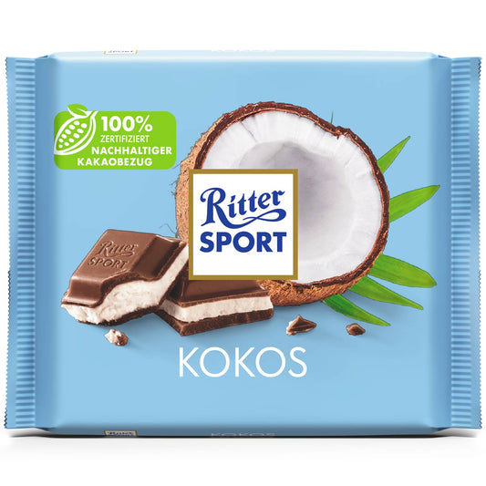 Ritter Sport Kokos 100g Alpen-Vollmilch-Schokolade mit Kokos-Milch-Creme – Produktansicht