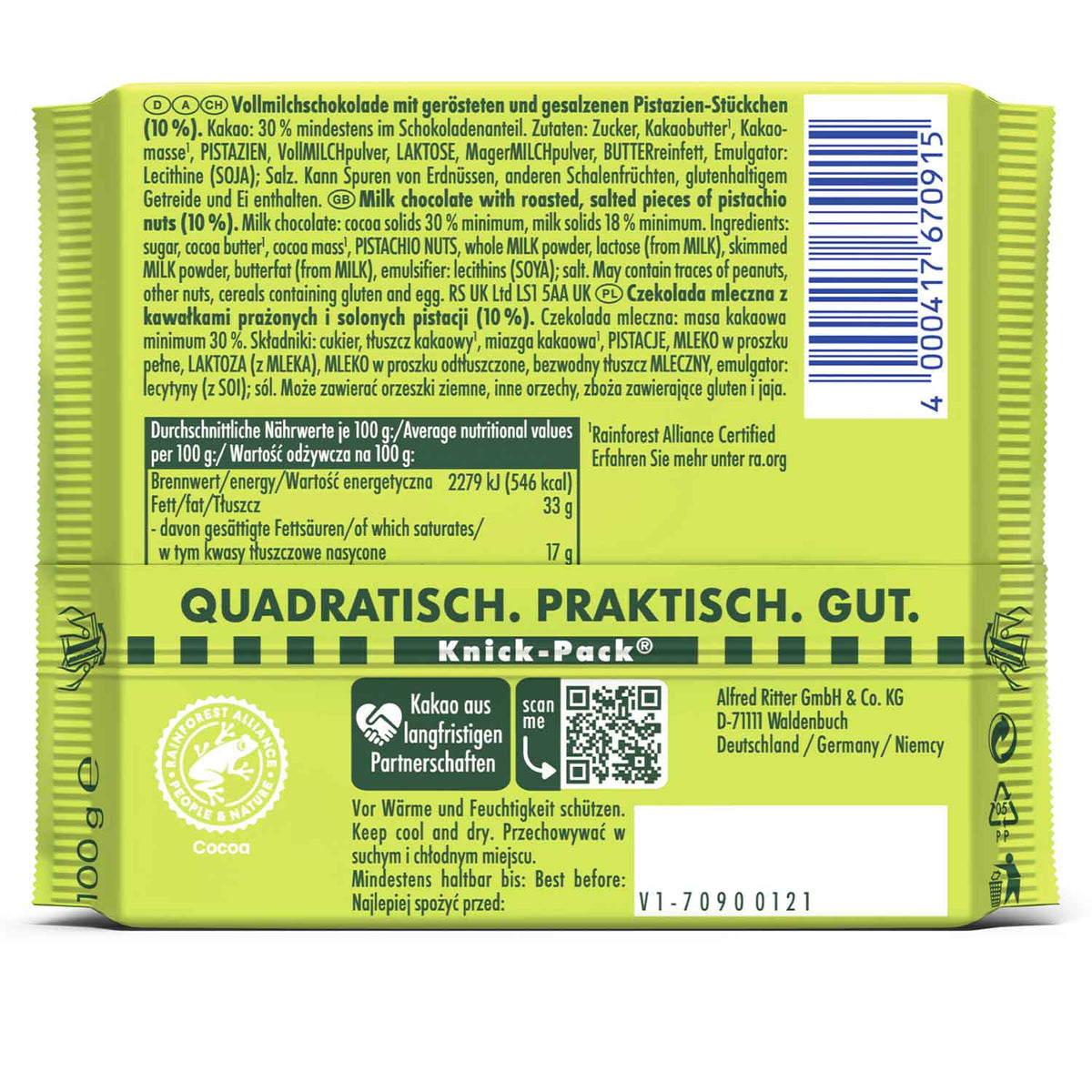 Ritter Sport Nussklasse Pistazie 100 g