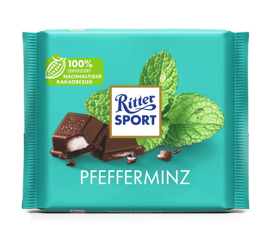 Ritter Sport Pfefferminz 100g Dunkle Halbbitter-Schokolade mit Pfefferminz-Füllung – Produktansicht