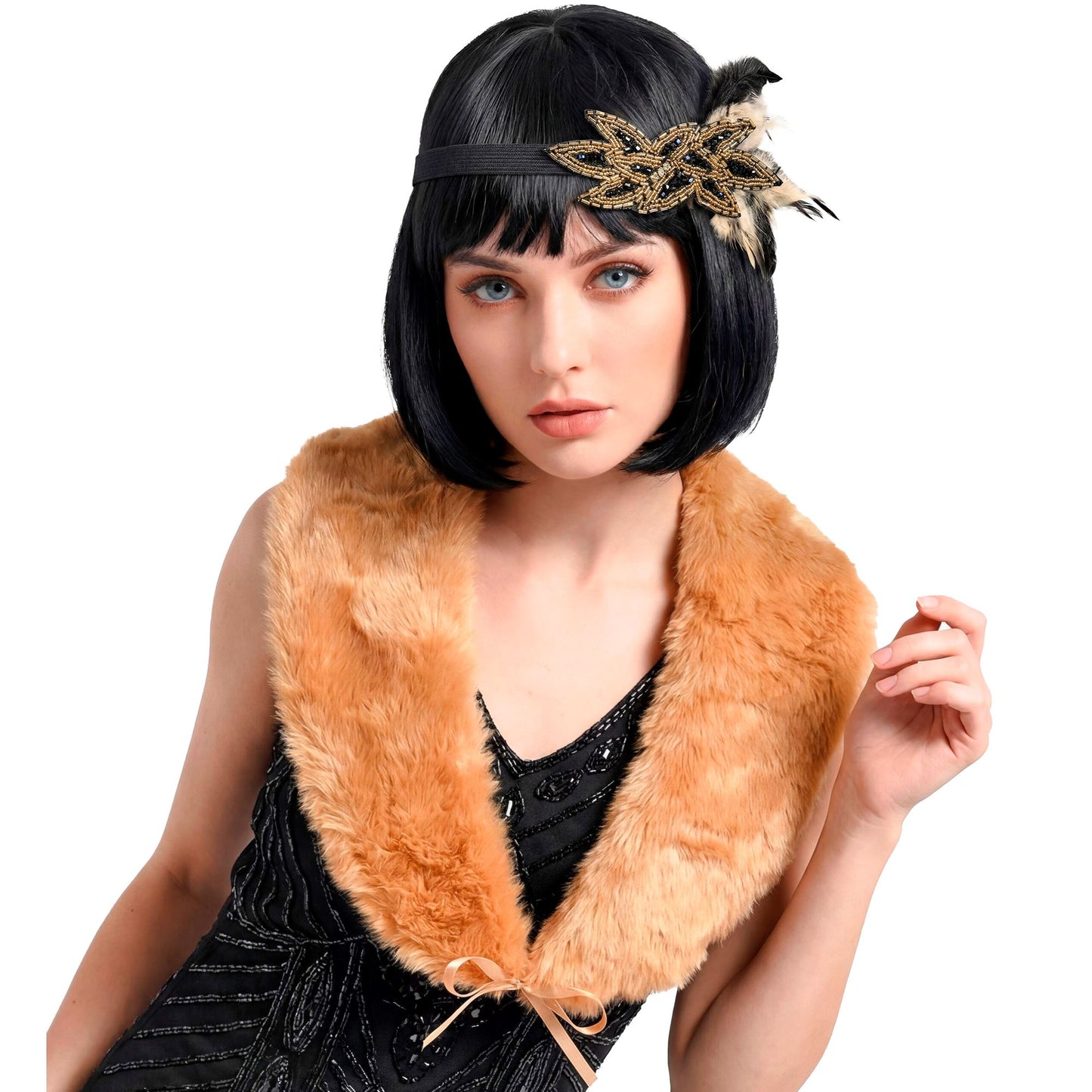"ROARING 20s FLAPPER" (Stola aus Kunstpelz, Kopfschmuck mit Pailletten & Federn) – Ansicht 3