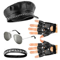 "ROCKER/BIKER SET" (Mütze, Halsband, Handschuhe, Brille) – Vorderansicht