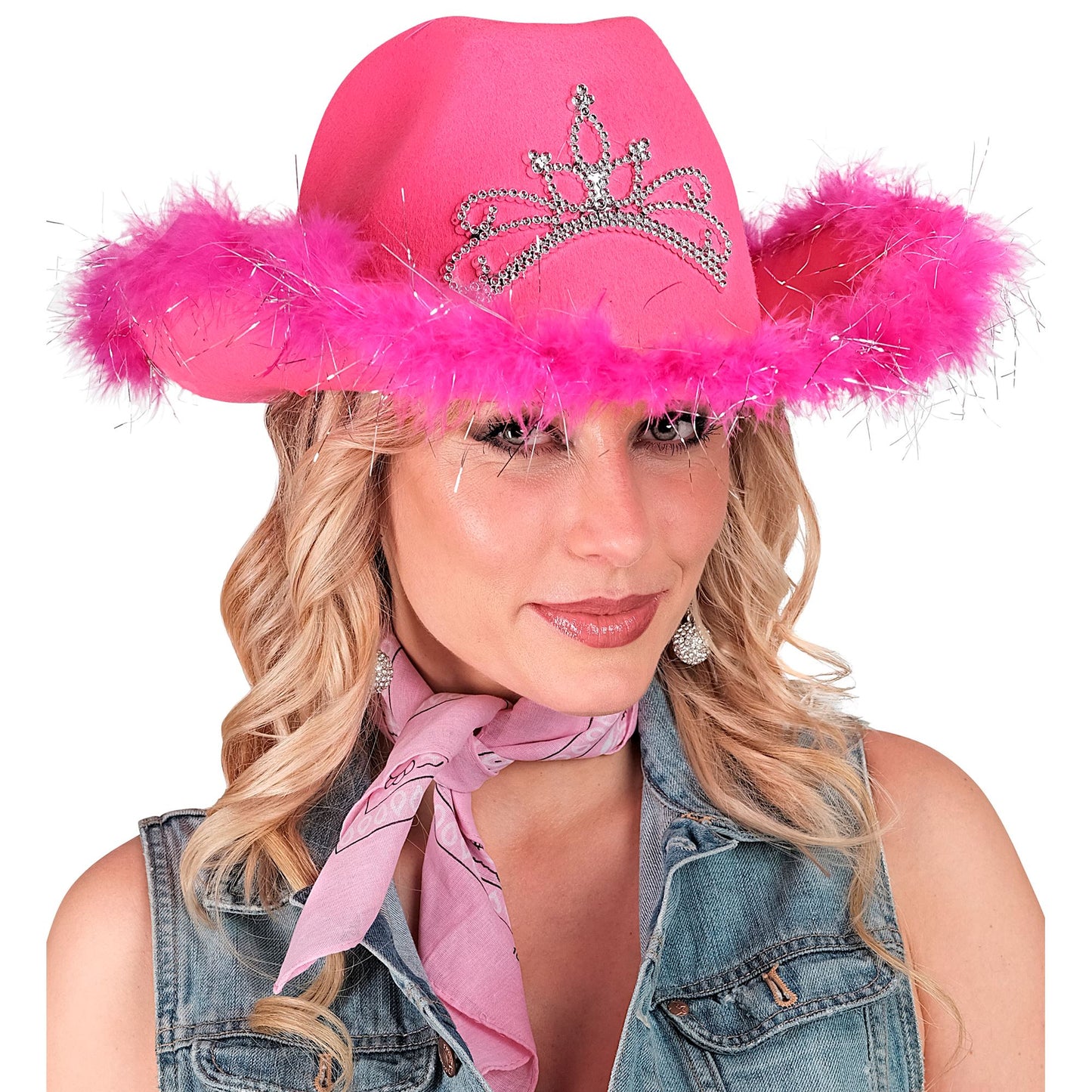 "ROSE COWGIRL mit Tiara & Marabu Verzierung mit Lametta Fäden in Silber – Ansicht 6