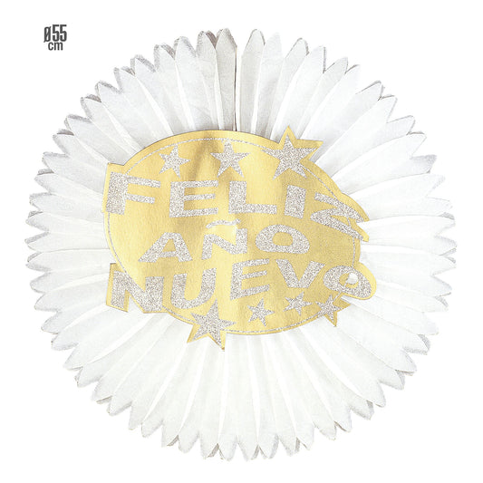 "ROSETTE FELIZ AÑO NUEVO " Ø 55 cm - sort. gold und silber – Vorderansicht