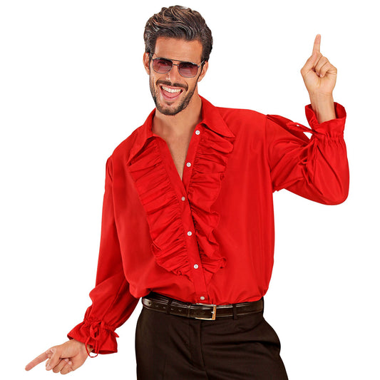 "ROTES RÜSCHENSHIRT" für Mittelalter, Renaissance, Kolonialzeit, Gothic, Flamenco, Piraten, Vampire, Disco – Vorderansicht