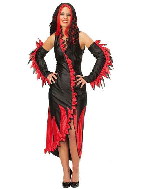 Rubies Damenkostüm Flammenkleid Teufelin Schwarz Rot Stretch