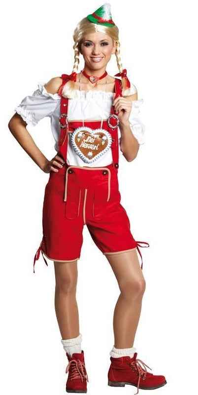 Rubies Trachtenhose Lederoptik Kurz – Rot Mit Verstellbaren Hosenträgern - Fasnacht24.ch