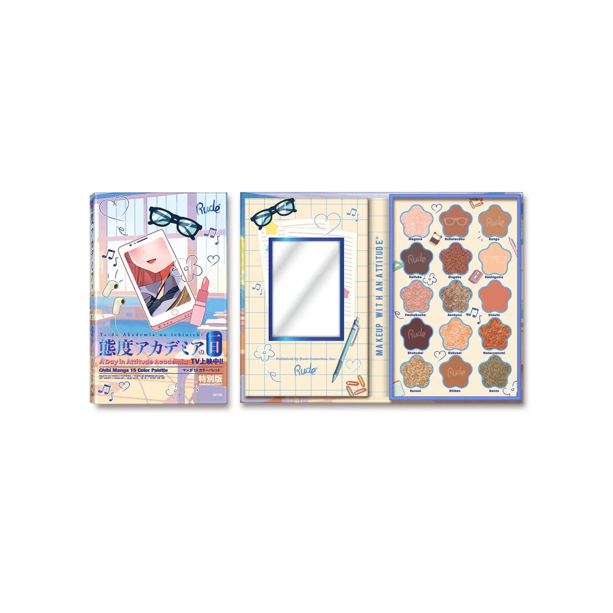 Rude Cosmetics, A Day in Attitude Academia, Lidschattenpalette, 15 Schattierungen