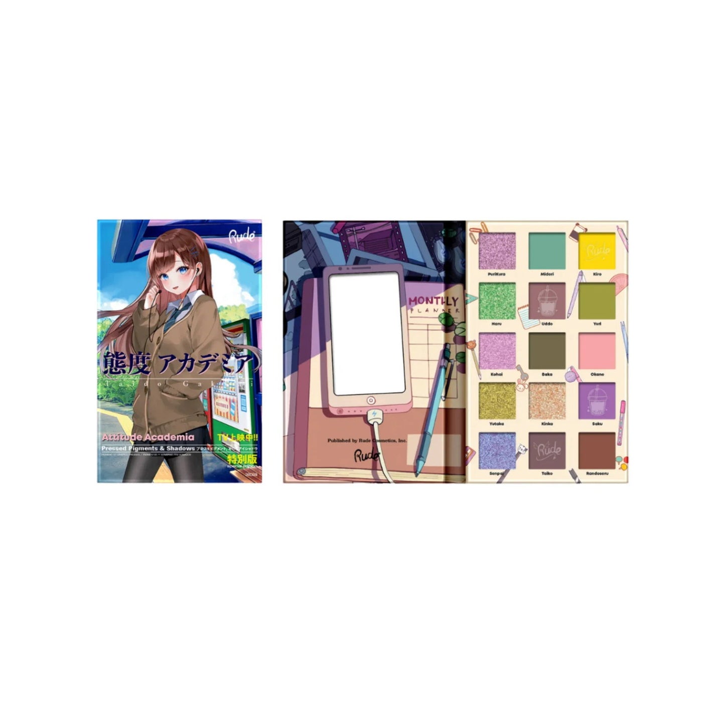 Rude Cosmetics, Attitude Academia, Lidschattenpalette, 15 Schattierungen