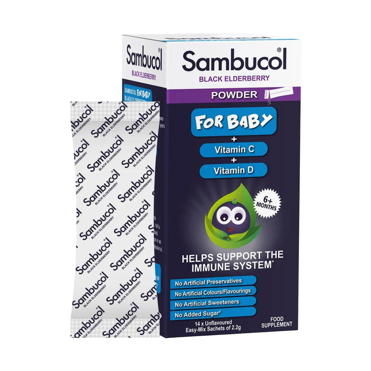 Sambucol Sambucol, Baby Powder, Black Eldeberry, Vitamin C & D, Unterstützen Sie das Immunsystem, Vitamine, 14 stk, 2.2 g Reg