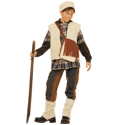 "SCHAFHIRTE" (Plüschweste, Tasche, Gamaschen und Hut) – Vorderansicht