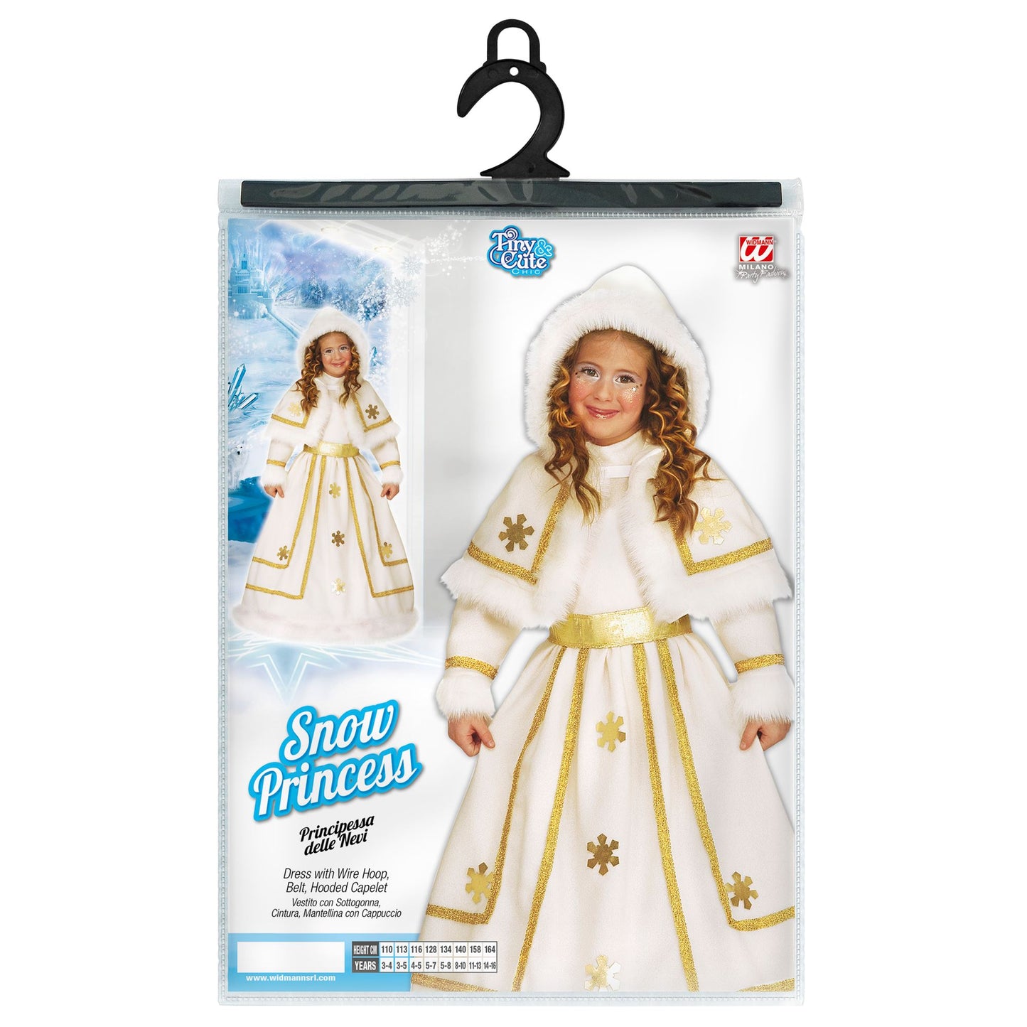 "SCHNEEPRINZESSIN" (Kleid mit Petticoat, Gürtel, Cape mit Kapuze) – Detailansicht