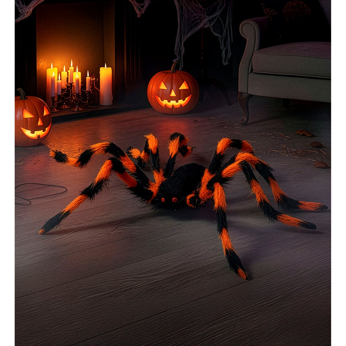 "SCHWARZ / ORANGENE SPINNE MIT HAARIGEN BIEGBAREN BEINEN" 80 cm – Ansicht 5