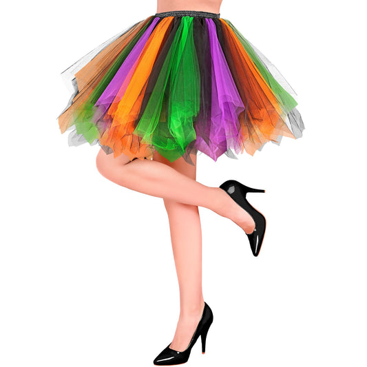 "SCHWARZ-VIOLETT-GRÜN-ORANGENES TUTU" mit Innentasche für LED-Lichter – Vorderansicht