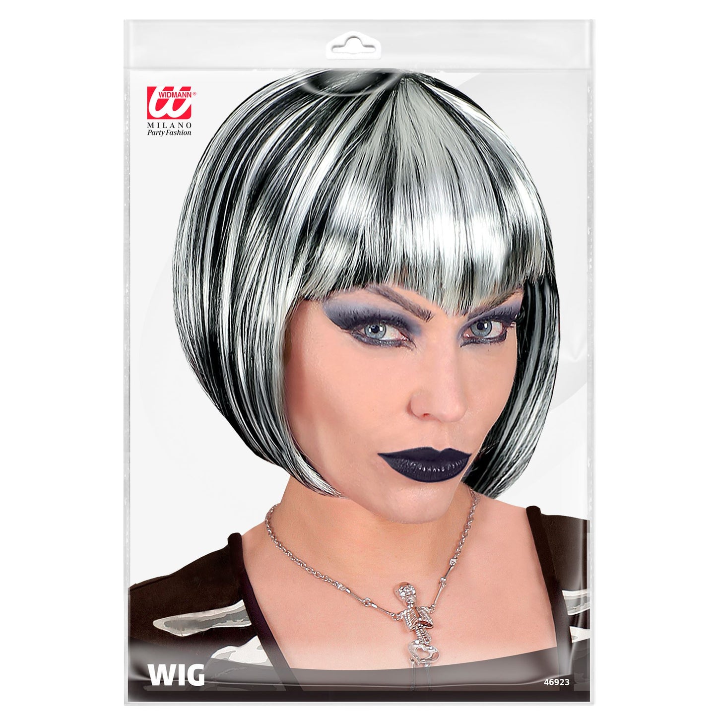 "SCHWARZ - WEISSE HALLOWEEN PERÜCKE" in Polybag – Detailansicht