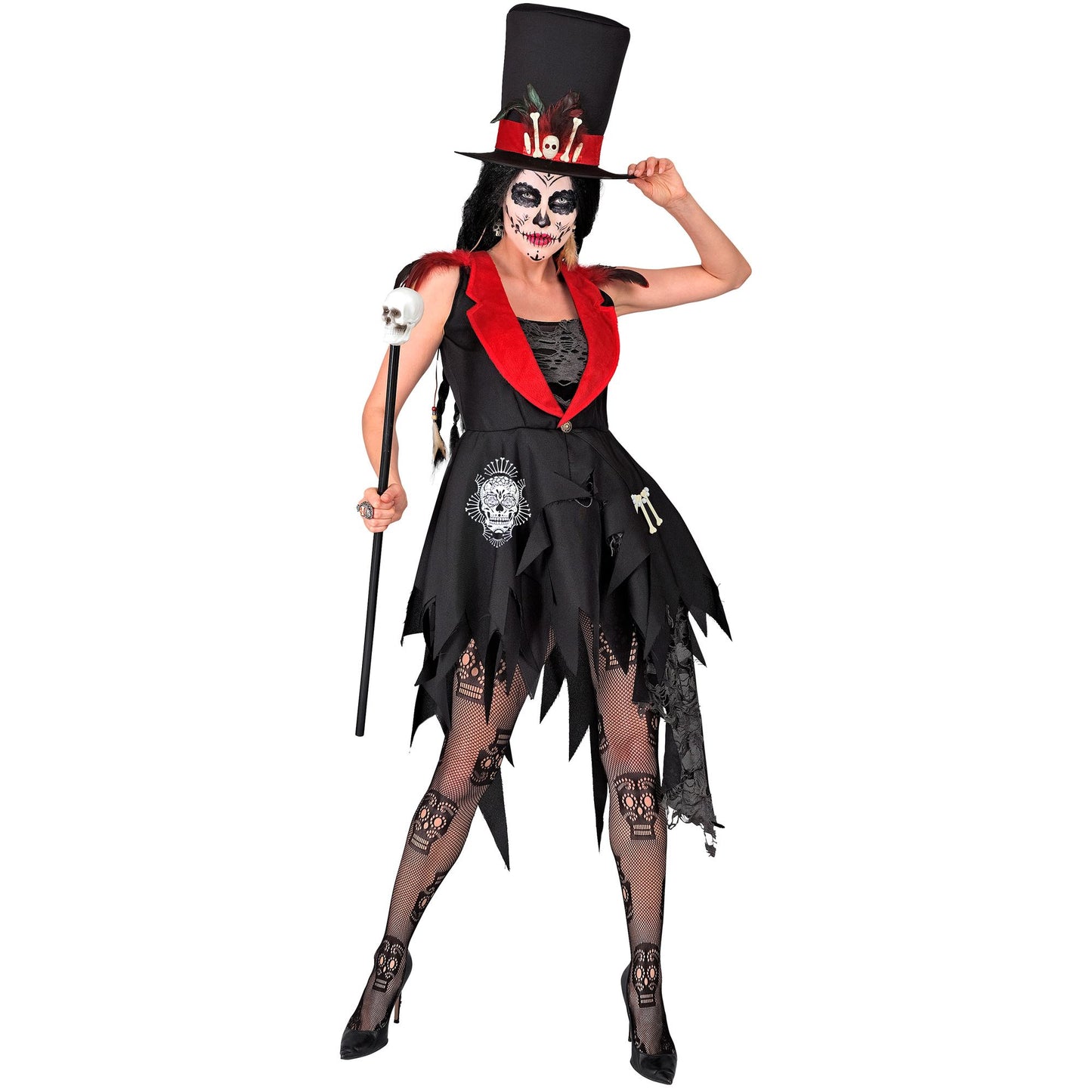 "SCHWARZE STRUMPFHOSE MIT DIA DE LOS MUERTOS TOTENKÖPFEN" 50 DEN – Ansicht 4