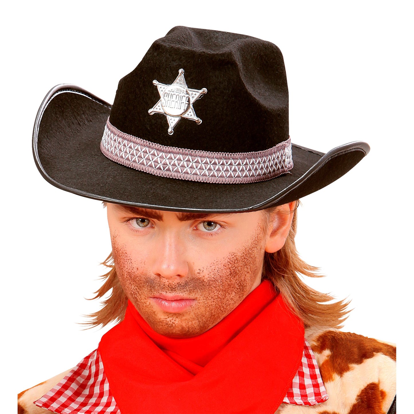 "SCHWARZER COWBOYHUT MIT SHERIFFSTERN" Kindergröße – Detailansicht