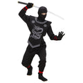 "SCHWARZER NINJA" (Oberteil mit Bändern, Hose mit Bändern, Brustschutz, Maske) – Vorderansicht