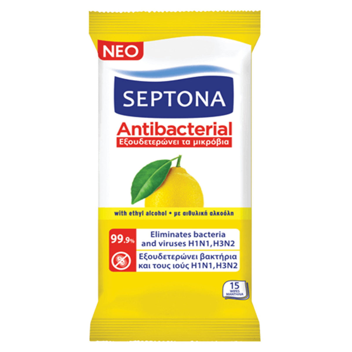 Septona Moisturising Antibacterial Reinigungstücher für Hände, 15 Stück