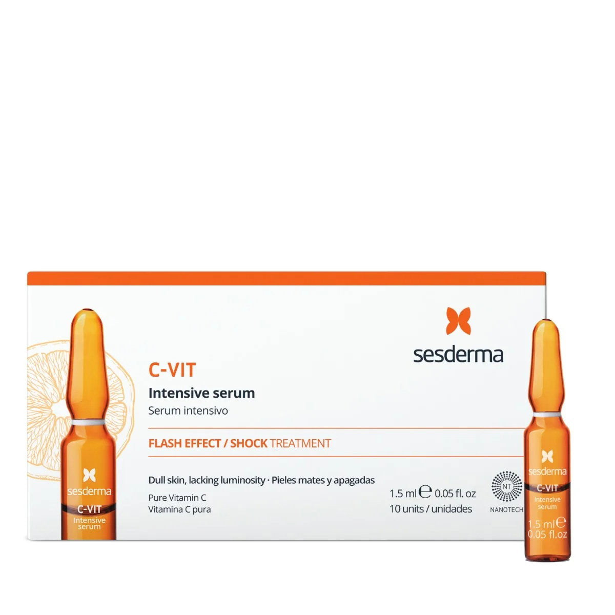 Sesderma, C-Vit, Brightening & Illuminating, Tag & Nacht, Ampullen Behandlungsserum, For Dullnes, Loss of Firmness, Loss of Elasticity, Für das Gesicht, Für Frauen, 10 stk., 15 ml
