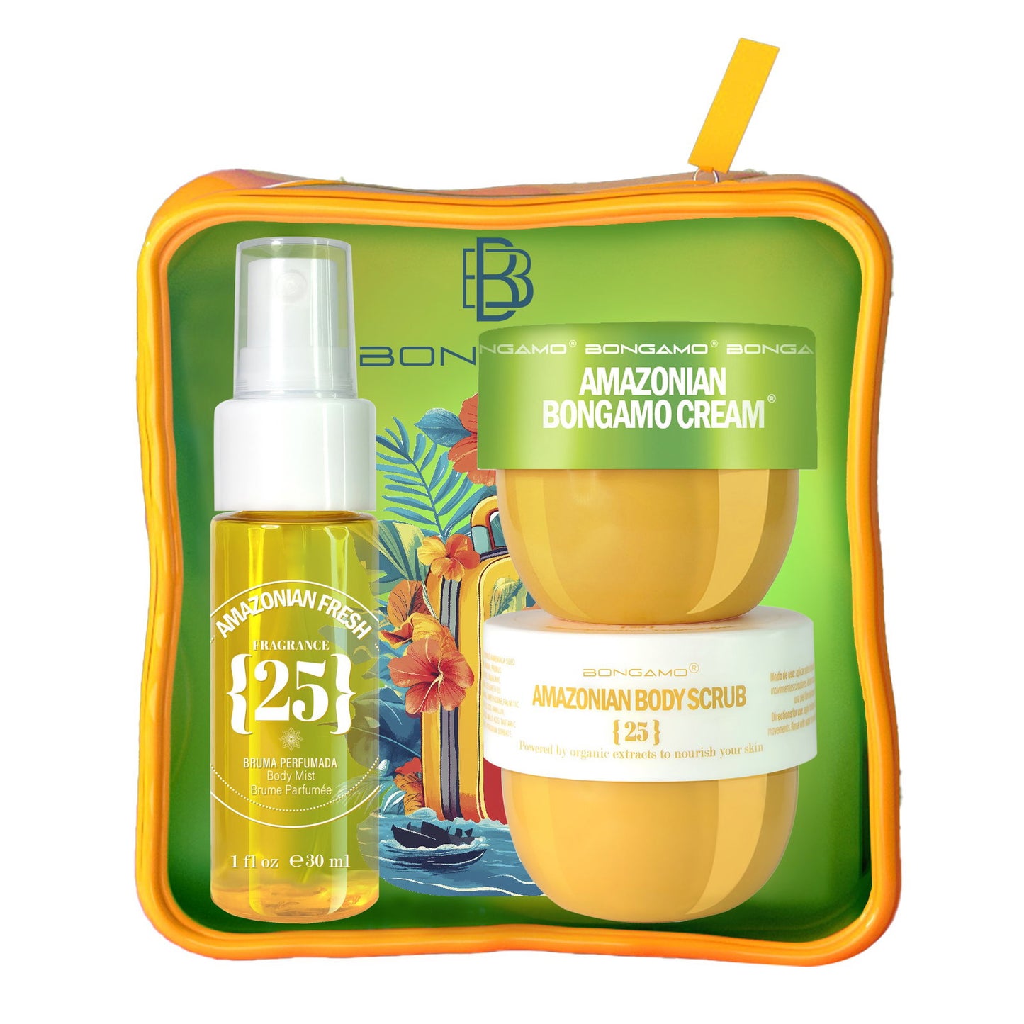 Set Bongamo: Amazonian Fresh 25, Refreshing, Body Spray, Vanilla, 30 ml + Amazonian Fresh 25, Smoothing, Body Scrub, 50 ml + Amazonian, Firming, Body Cream, Body, 50 ml