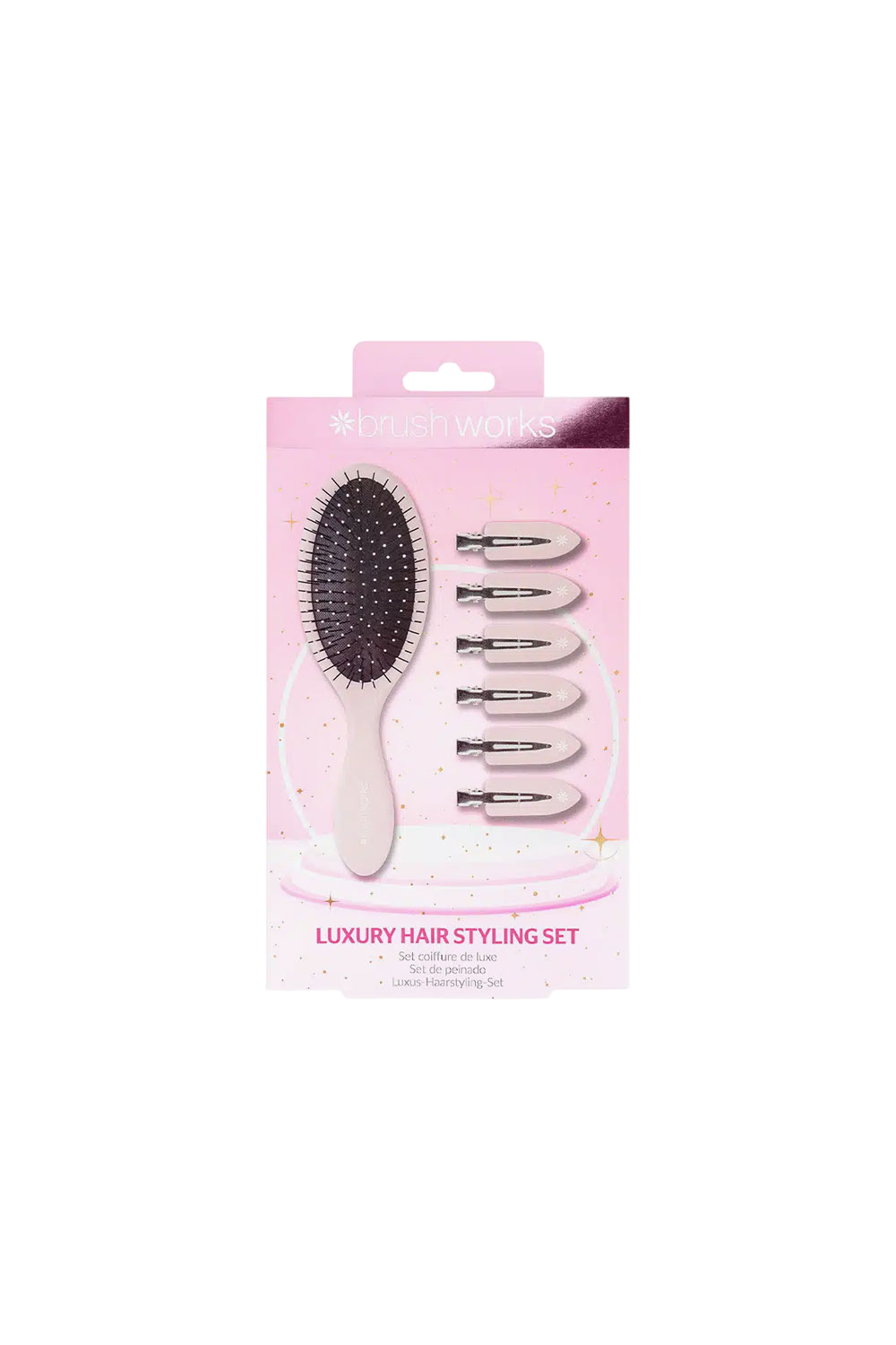 Set Brushworks: Luxury, Hair Brush, Detangle + Brushworks, Hair Clip, Pink, 6 pcs
