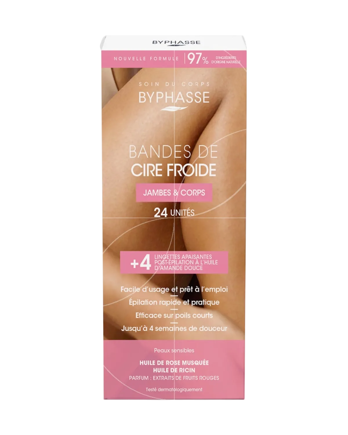 Byphasse Cold-Wax-Haarentfernungsstreifen für Beine, 24 Stück
