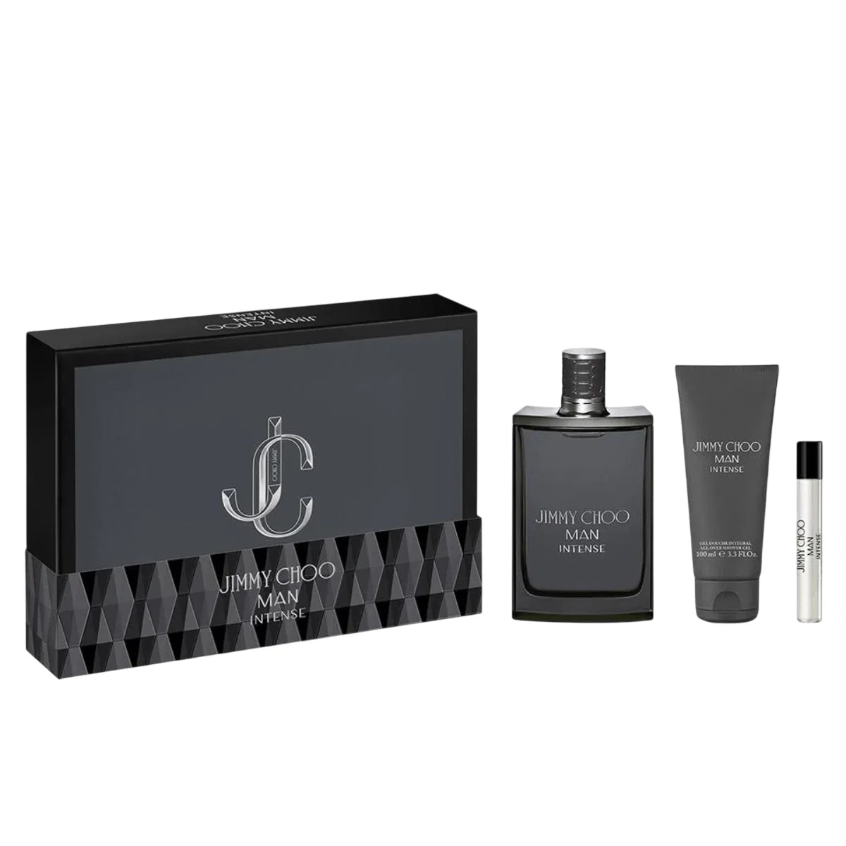 Set Jimmy Choo: Man Intense, Eau De Toilette, For Men, 100 ml + Man Intense, Eau De Toilette, For Men, 7.5 ml + Man Intense, Shower Gel, 100 ml
