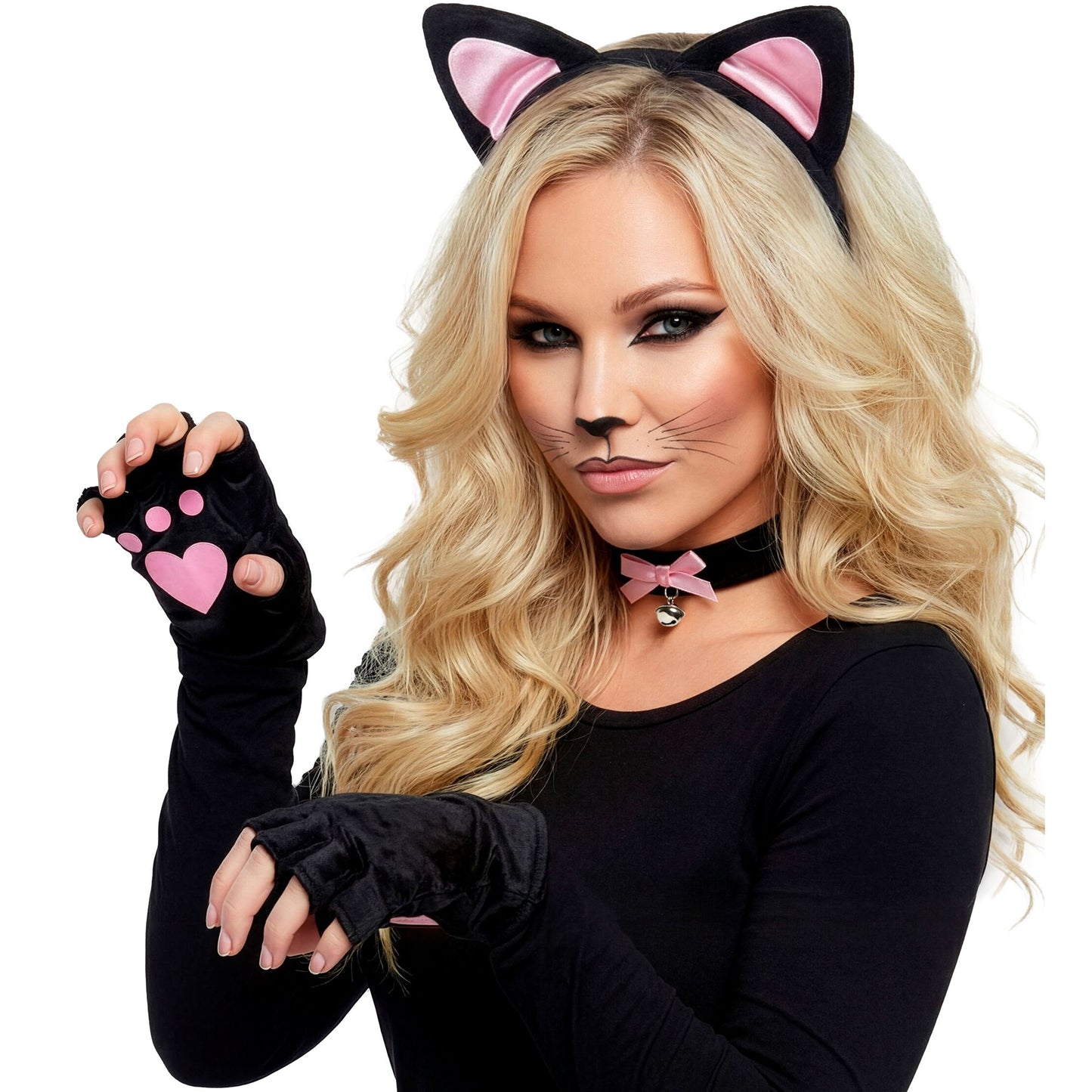 "SET KATZE" rosa (Ohren, Halskette, Handschuhe) – Ansicht 3