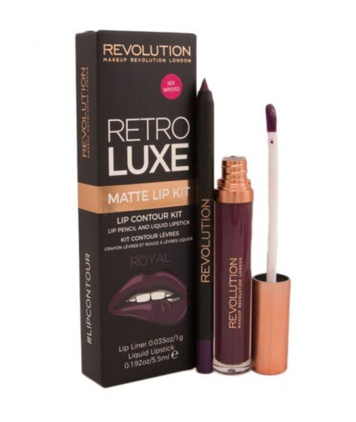 Makeup Revolution Schminkset Set Makeup Revolution: Retro Luxe, Matte, Liquid Lipstick, Royal, 5.5 ml + Retro Luxe, Lip Liner