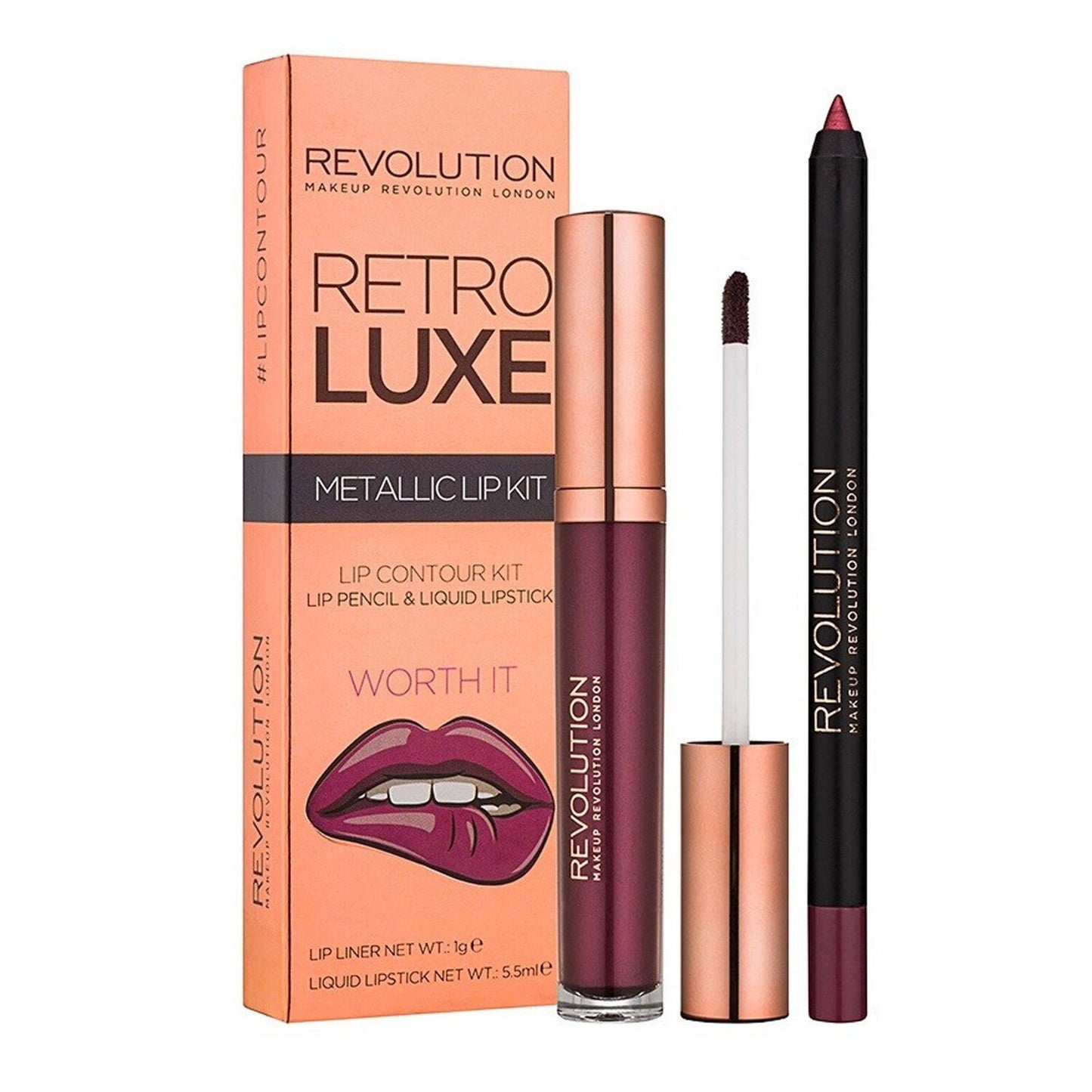 Makeup Revolution Schminkset Set Makeup Revolution: Retro Luxe, Metallic, Liquid Lipstick, Worth It, 5.5 ml + Retro Luxe, Lip