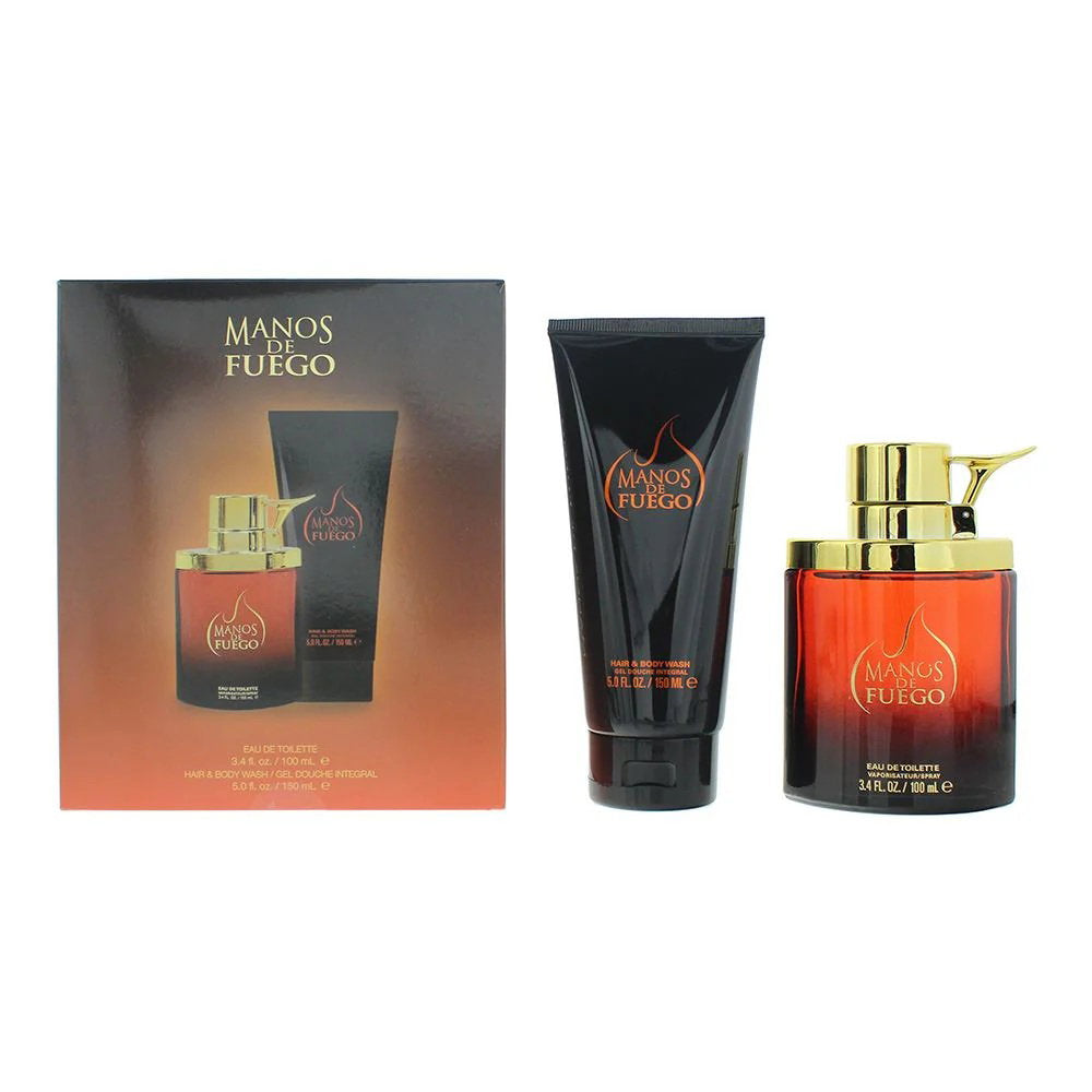 Manos De Fuego Caliente Geschenkset für Herren mit Eau de Toilette 100 ml und Body Wash 150 ml