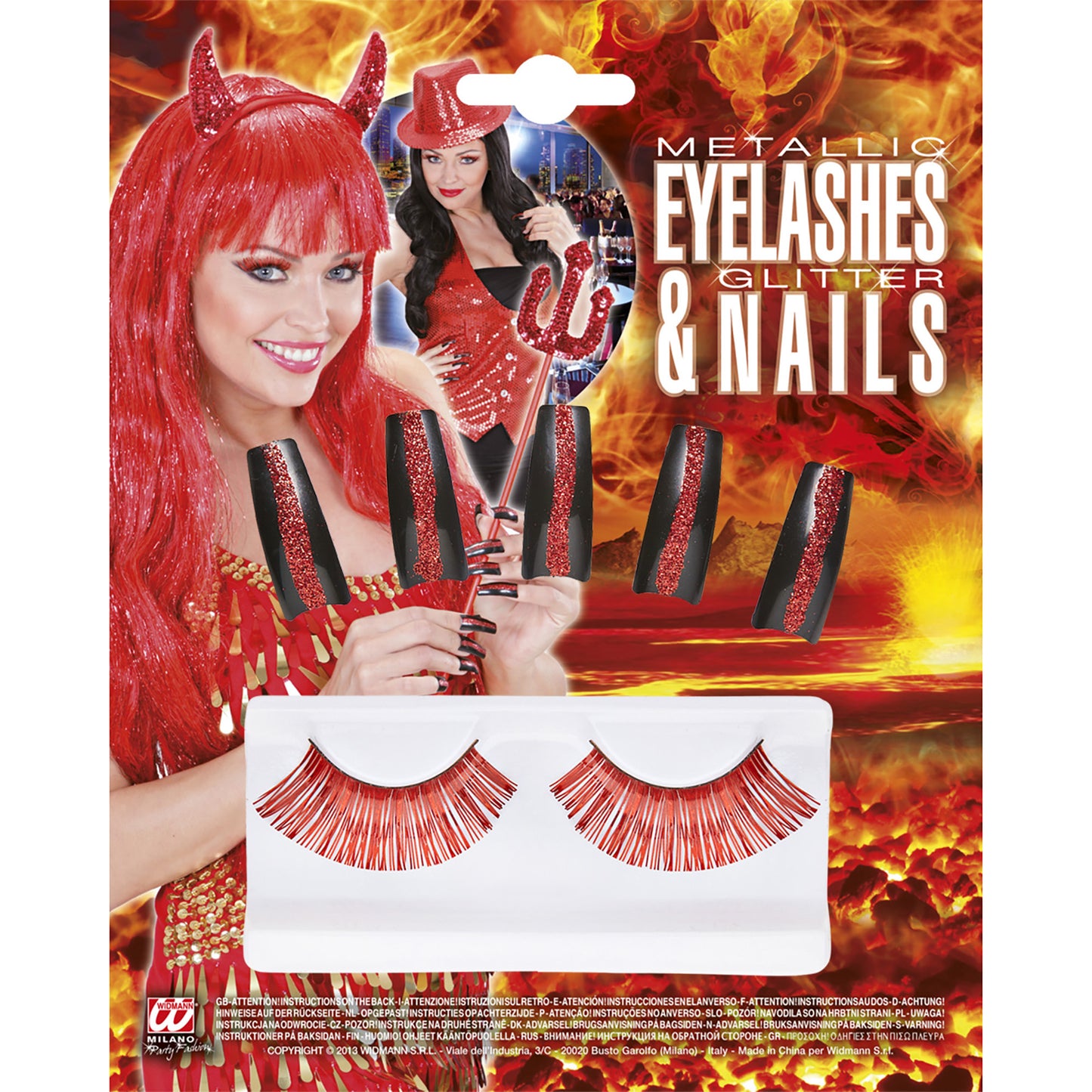 "SET MIT METALLISIERTEN WIMPERN UND 10 ROTEN NÄGELN" – Vorderansicht