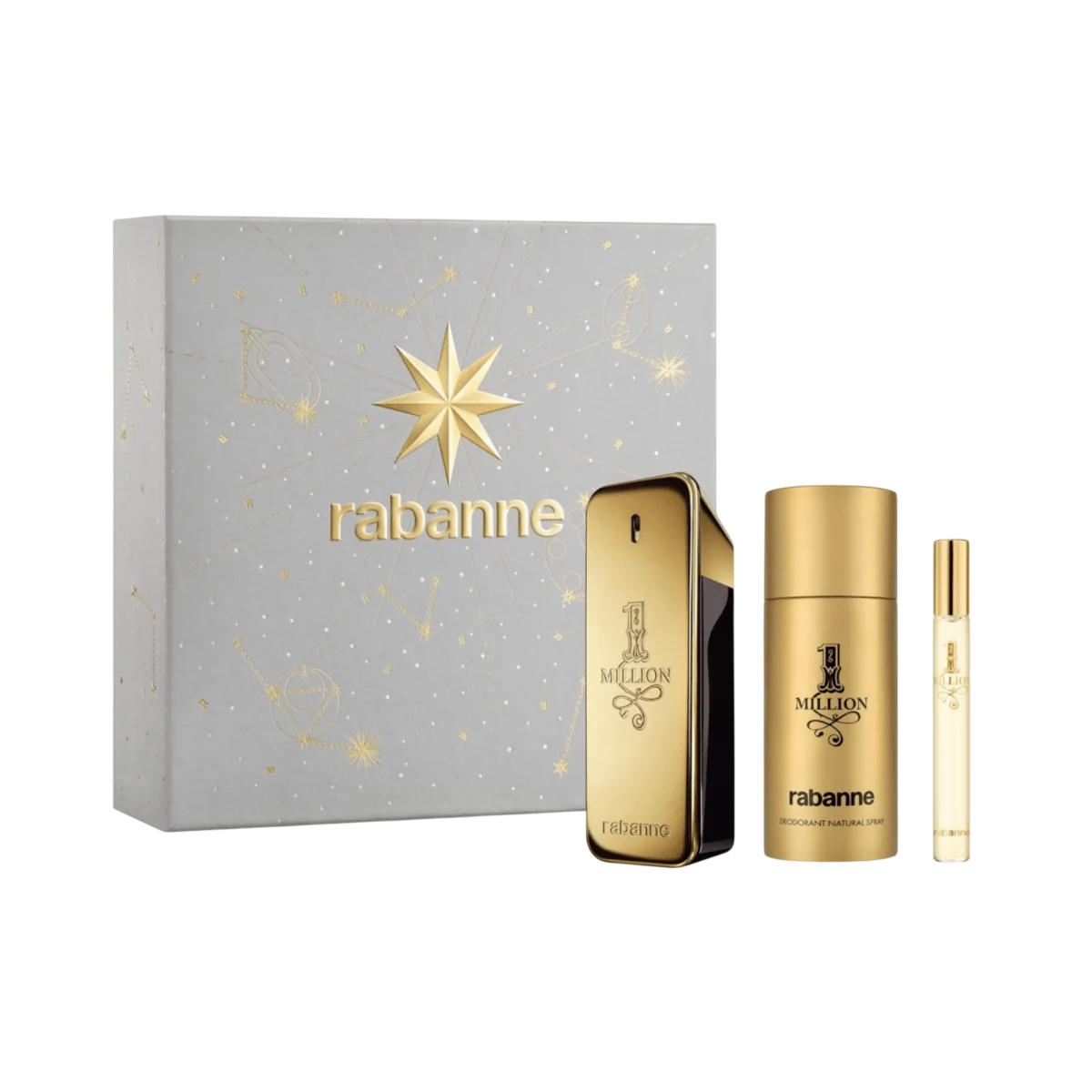Set Paco Rabanne: 1 Million, Eau De Toilette, For Men, 100 ml + 1 Million, Eau De Toilette, For Men, 10 ml + 1 Million, Anti-Perspirant, Deodorant Spray, For Men, 150 ml